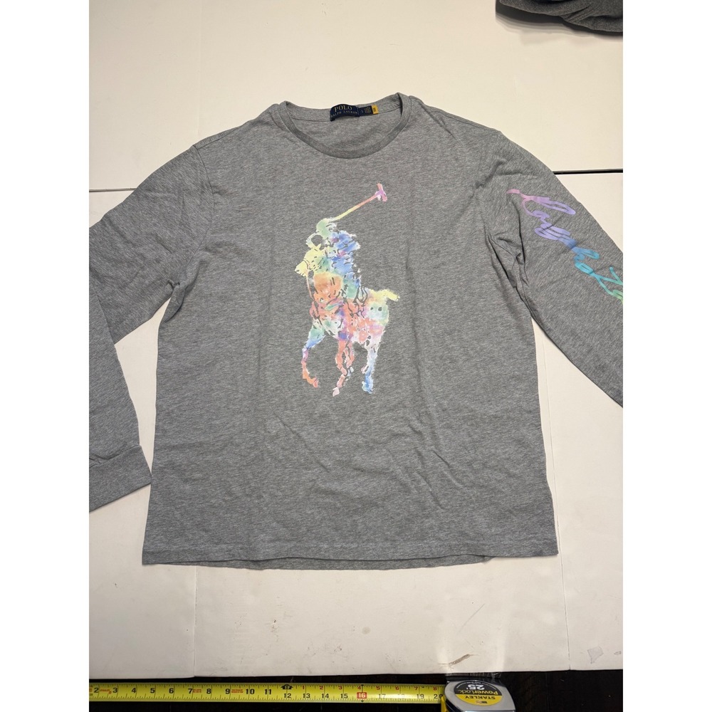 Polo Ralph Lauren Mens Gray Watercolor Big Pony Long Sleeve T-Shirt Large
